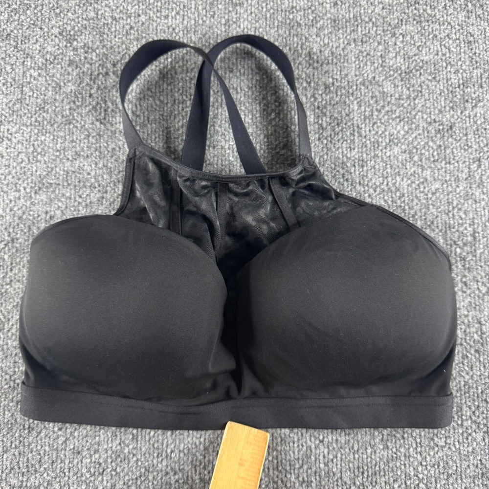 Victoria Secret Black High Neck Mesh Sports Bra 36DD Adjustable Strap 400165-093